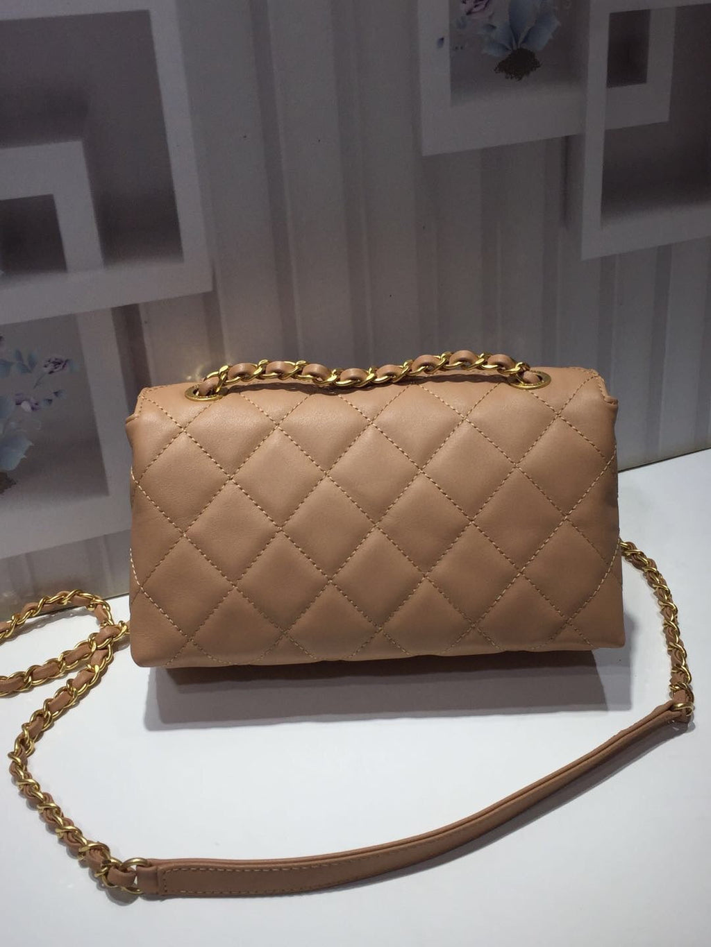 ChanelFront Logo Small GlamIap Bag Gold Hardware Apricot For Women Handbags, Shoulder Bags 8.2in/21cm AS1490