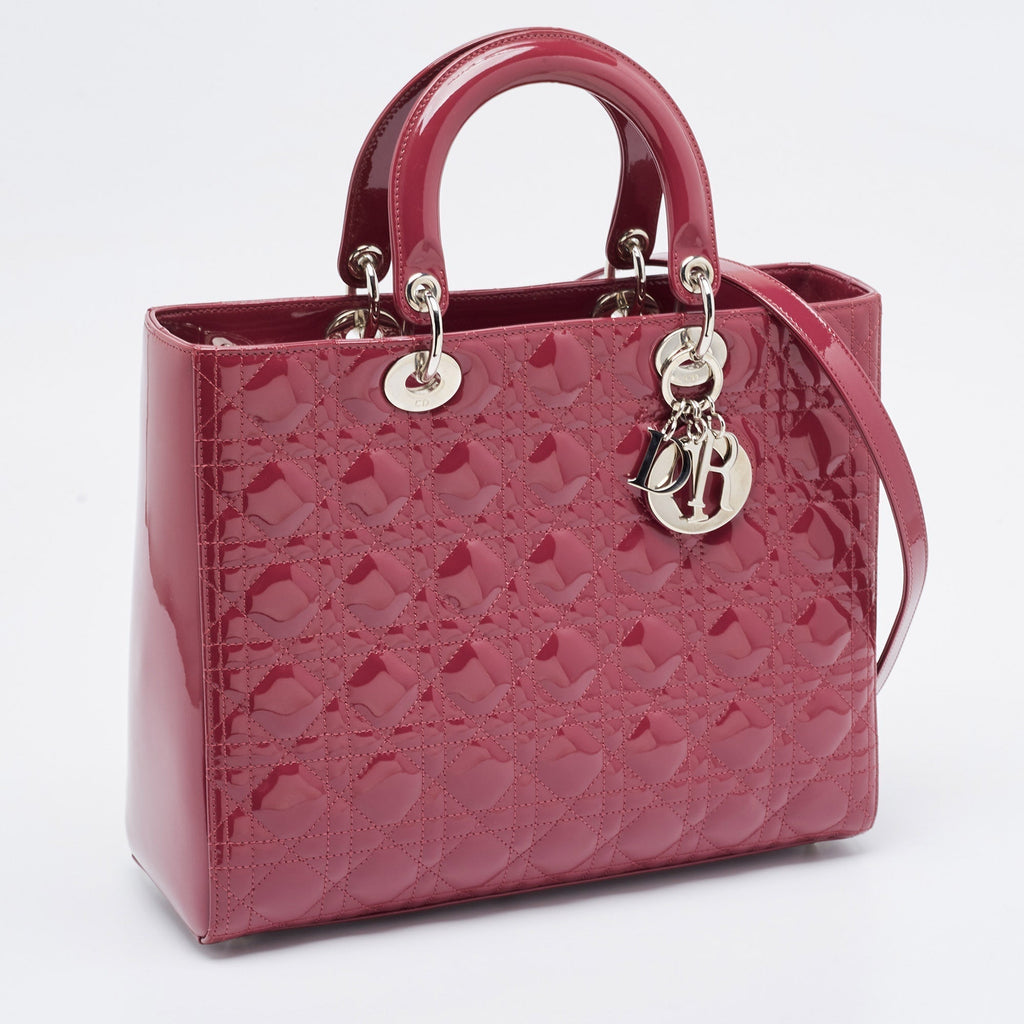 Dior Fuchsia Cannage  Leather Large Lady Dior Tote