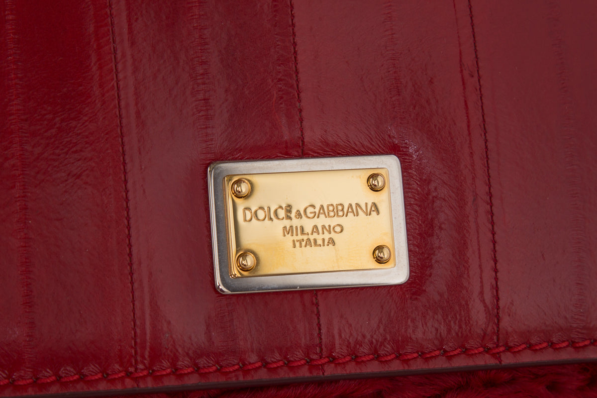 DolCeline & Gabbana Red Fur & Leather Shoulder Bag