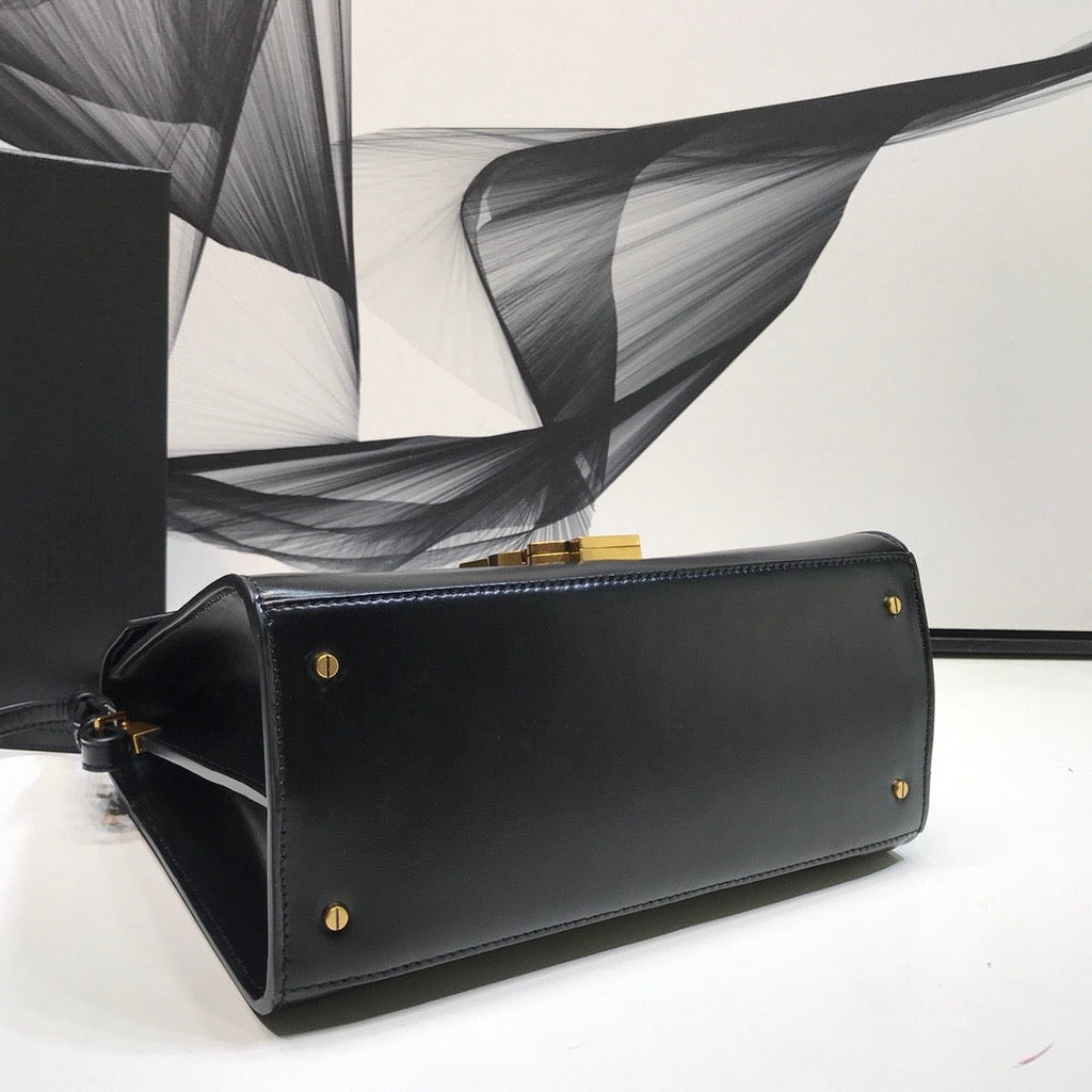 YSSL Cassandra Medium Top Handle Bag In Grain Black For Women 9in/24.5cm YSL 623931BOW0W1000