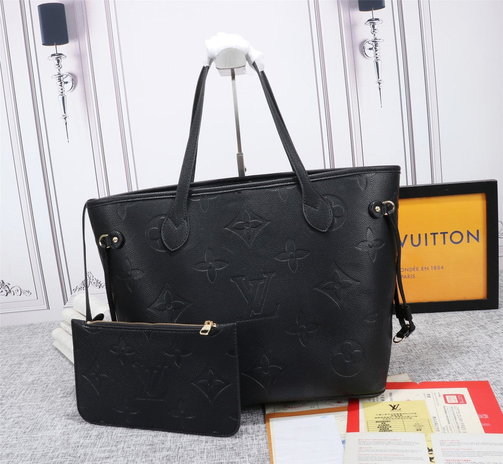 Louis Vuitton Neverfull MM Tote Bag Monogram Empreinte Black For Women Handbags, Shoulder Bags 12.2in/31cm LV M45685