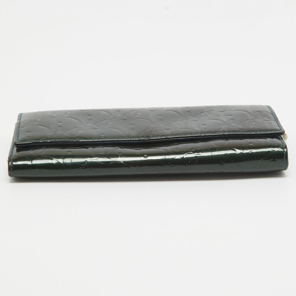 Dior Green Oblique Embossed  Leather Continental Flap Wallet
