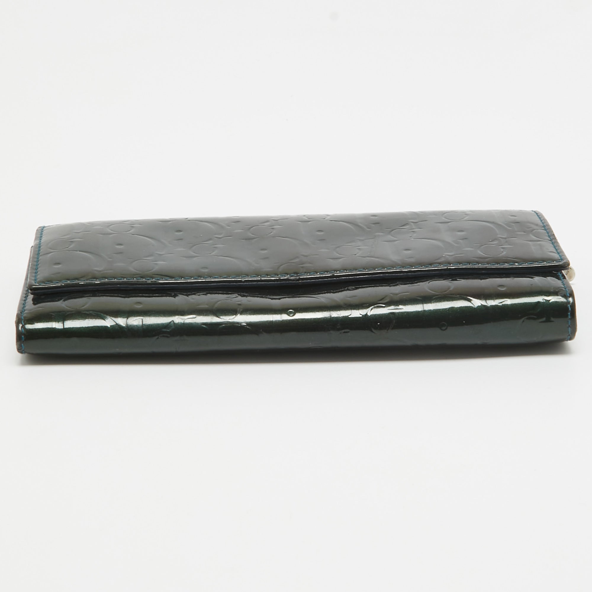 Dior Green Oblique Embossed  Leather Continental Flap Wallet