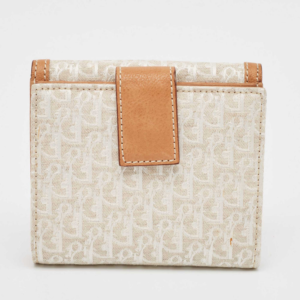 Dior White/br Oblique Canvas And Leather Street Chic Compact Wallet