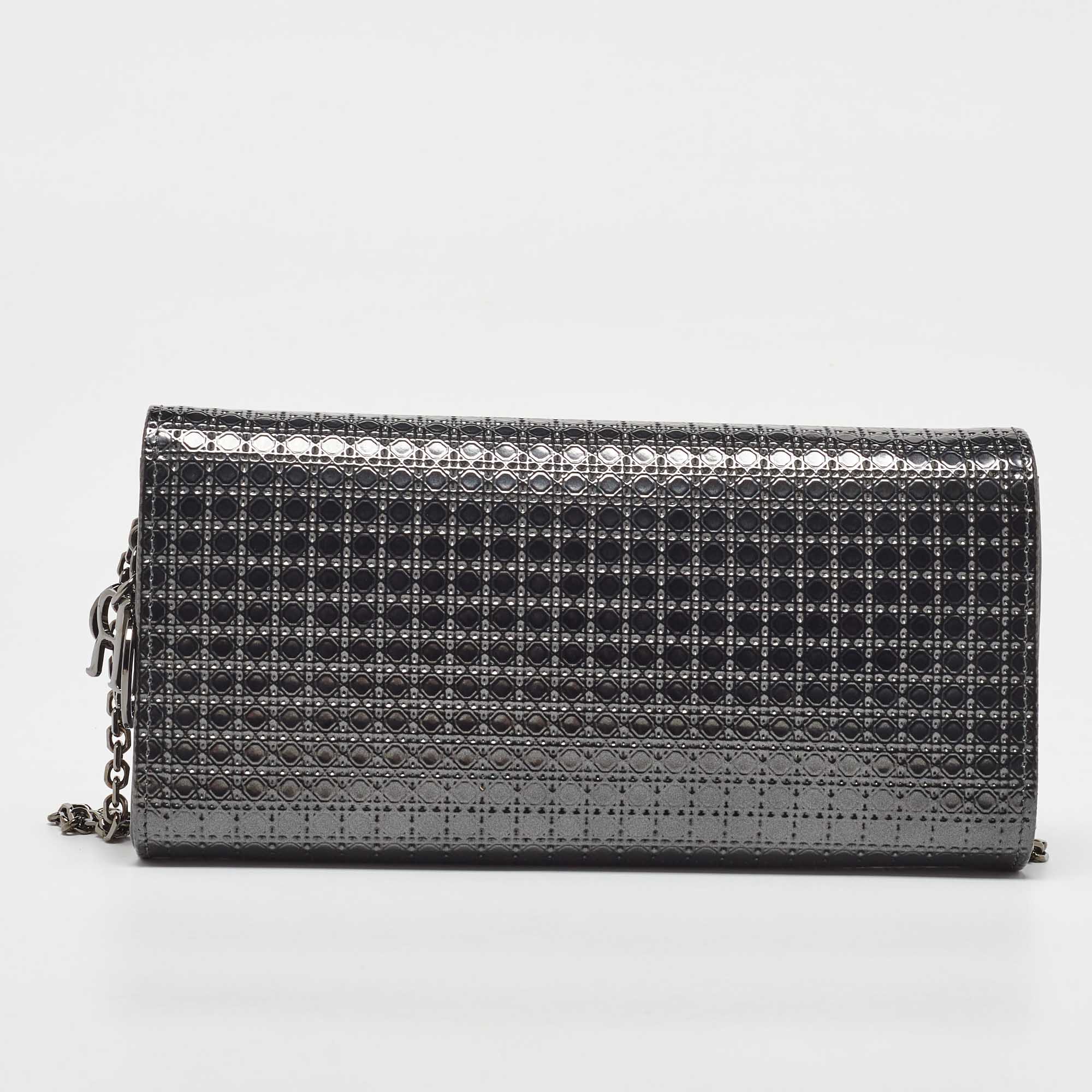 Dior Metallic  Leather Micro Cannage Croisiere Wallet On Chain