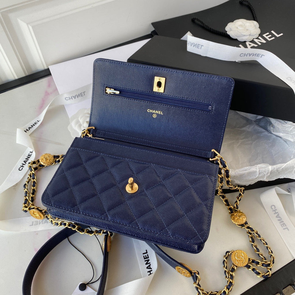 ChanelSmall Flap Bag Gold Hardware Navy Blue For Women, Women’s Handbags, Shoulder Bags 7.5in/19cm AP2840