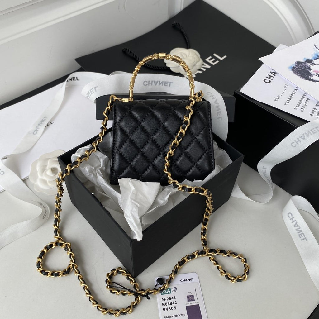 Chanel Clutch With Chain Gold Hardware Black For Women Handbags, Shoulder Bags 5.7in/14.5cm AP2945