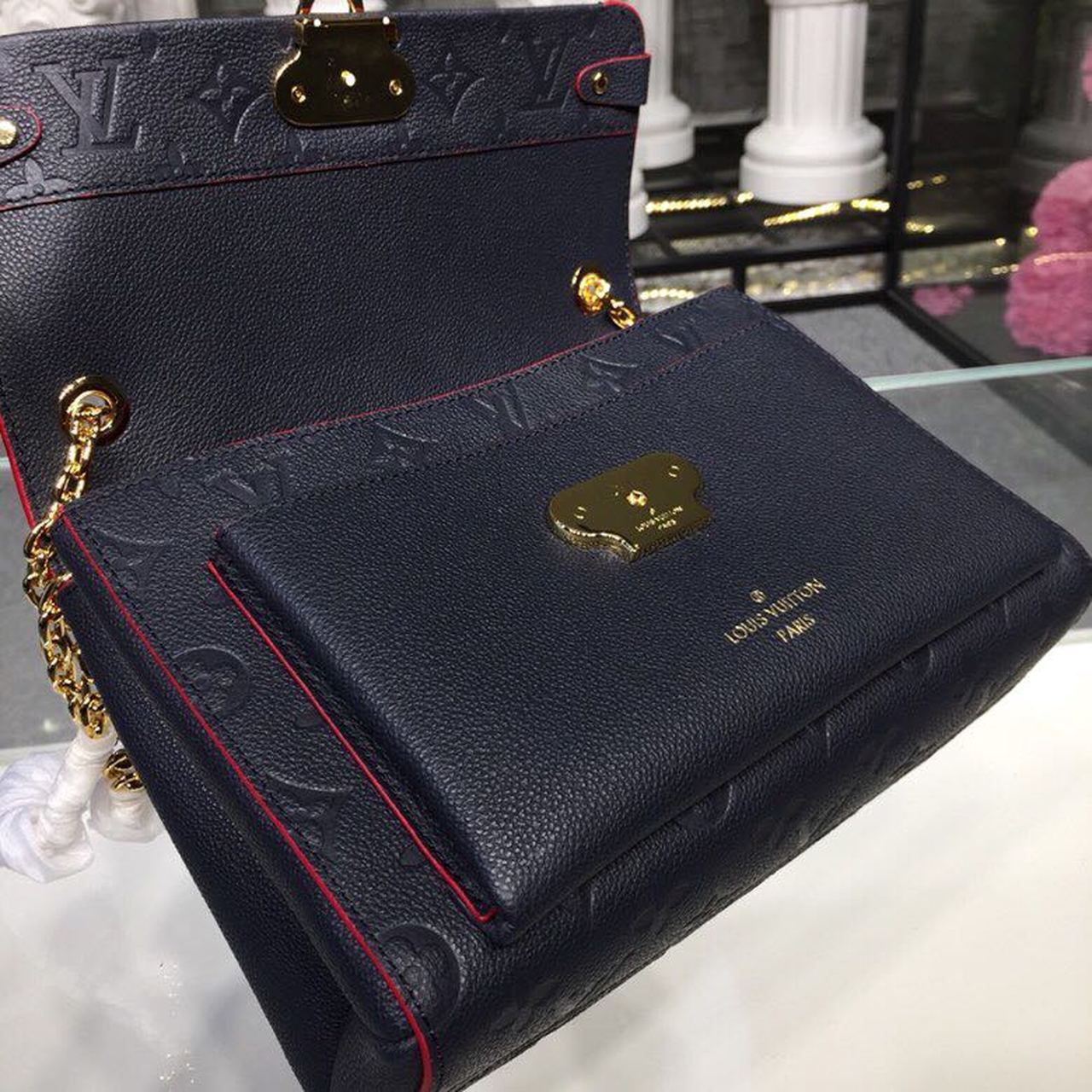 Louis Vuitton Vavin PM Monogram Empreinte Navy Blue/Red For Women, Women’s Handbags, Shoulder And Crossbody Bags 9.8in/25cm Louis Vuitton M52271