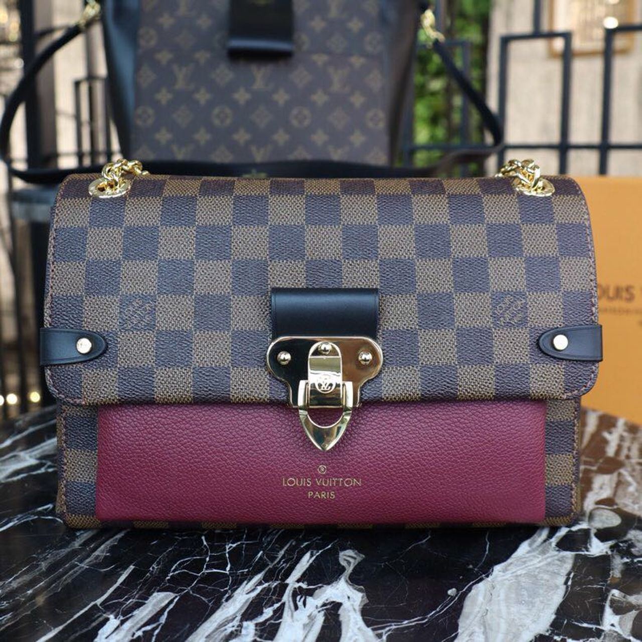 Louis Vuitton Vavin PM Damier Ebene Canvas Bordeaux Red For Women, WomenÃƒÂ¢Ã¢â€šÂ¬Ã¢â€žÂ¢s Handbags, Shoulder Bags 9.8in/25cm Louis Vuitton N40109