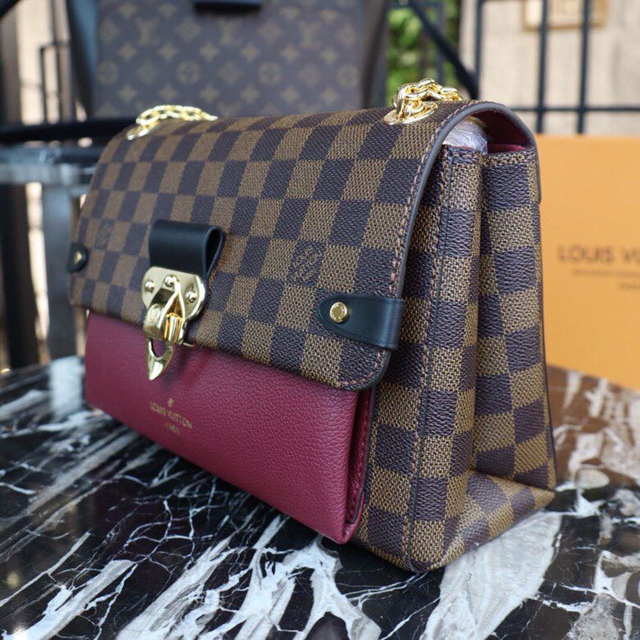 Louis Vuitton Vavin PM Damier Ebene Canvas Bordeaux Red For Women, WomenÃƒÂ¢Ã¢â€šÂ¬Ã¢â€žÂ¢s Handbags, Shoulder Bags 9.8in/25cm Louis Vuitton N40109