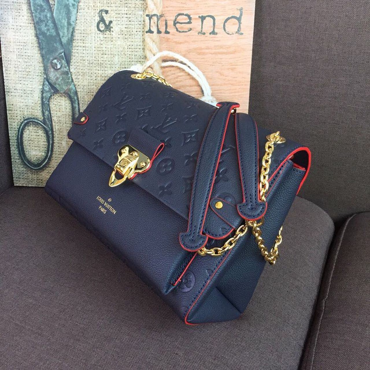 Louis Vuitton Vavin MM Monogram Empreinte Navy Blue For Women, Women’s Handbags, Shoulder And Crossbody Bags 9.8in/25cm Louis Vuitton M43925