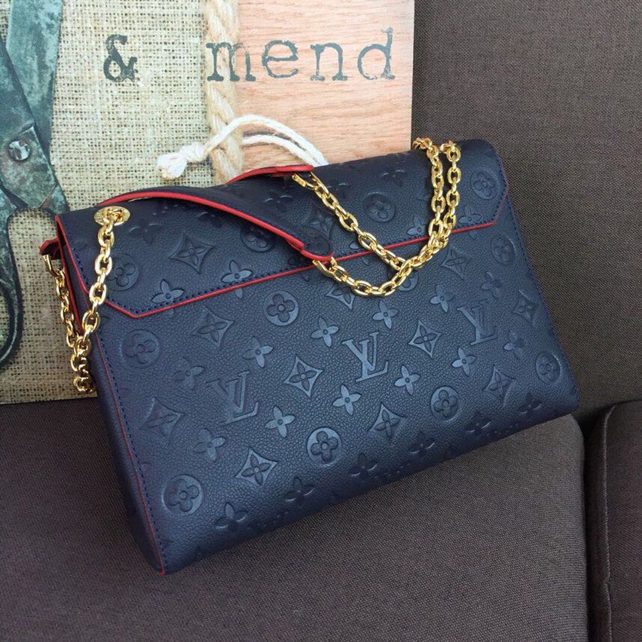 Louis Vuitton Vavin MM Monogram Empreinte Navy Blue For Women, WomenÃƒÂ¢Ã¢â€šÂ¬Ã¢â€žÂ¢s Handbags, Shoulder And Crossbody Bags 9.8in/25cm Louis Vuitton M43925