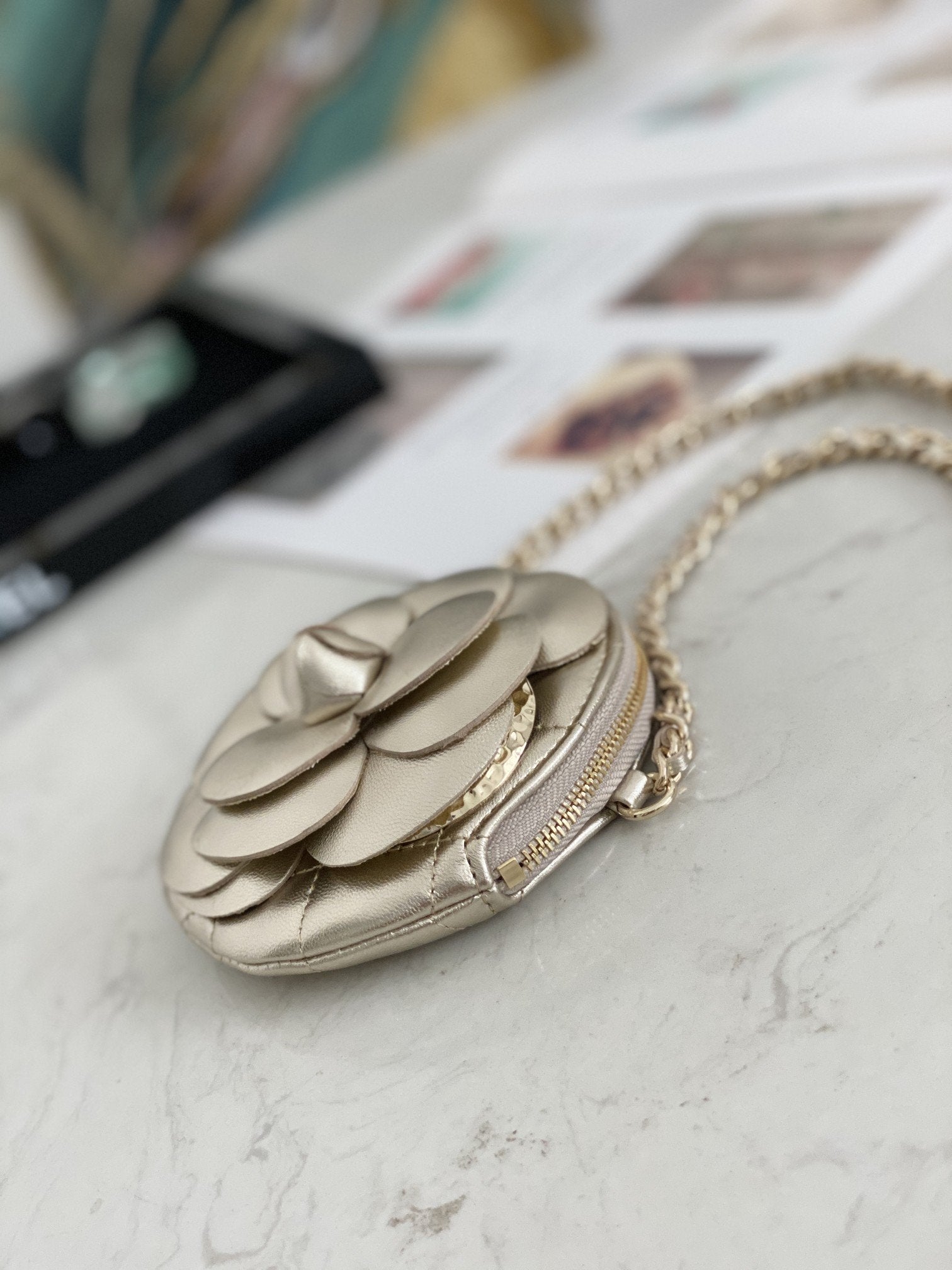 Chanel Camellia Clutch With Chain Gold Bag For Women 11cm/4in