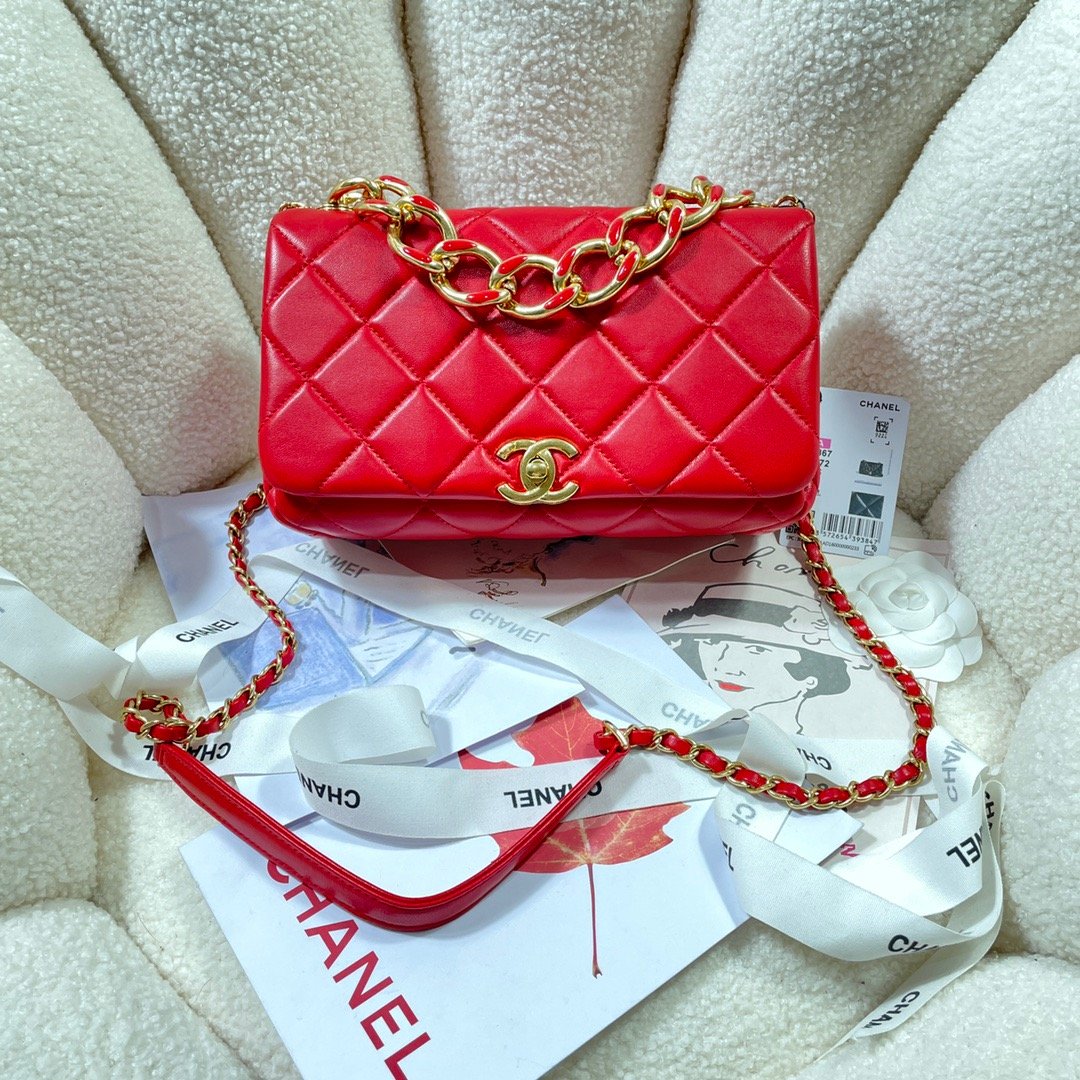 ChanelLarge GlamIap Bag Gold Hardware Red For Women Handbags, Shoulder Bags 9.1in/23cm AS3367