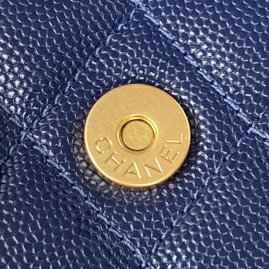 Chanel Clutch With Chain Gold Hardware Grained Shinny Navy Blue For Women Handbags, Shoulder Bags 4.7in/12cm AP2857