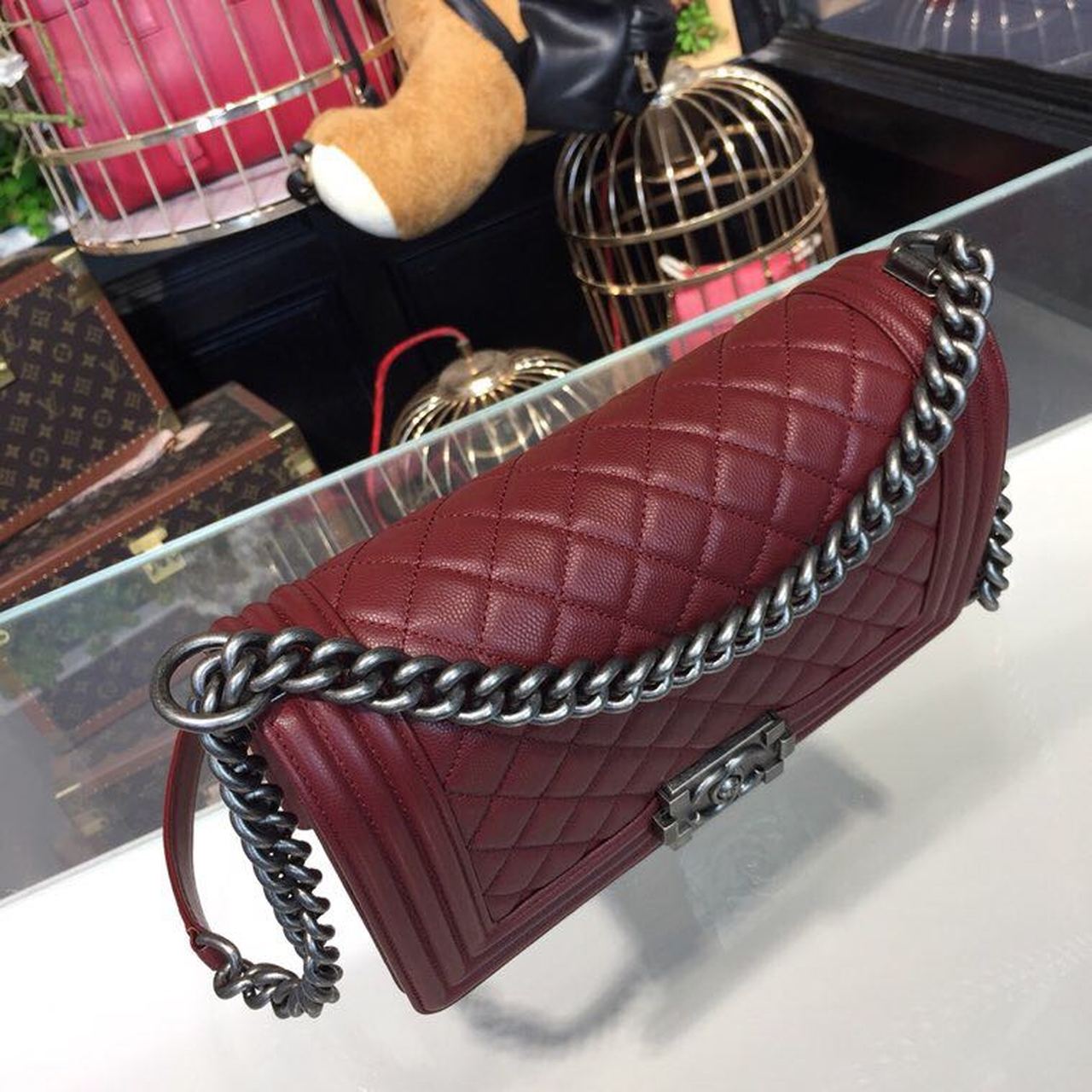 Chanel Boy Handbag SiLouis Vuittoner Hardware Burgundy For Women Bags, Shoulder And Crossbody Bags 9.8in/25cm A67086