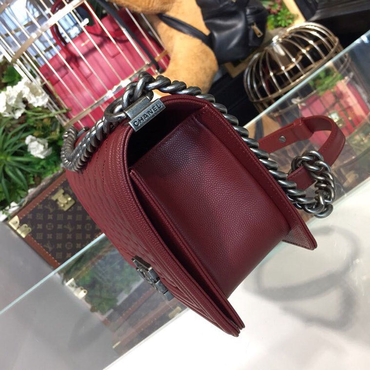 Chanel Boy Handbag SiLouis Vuittoner Hardware Burgundy For Women Bags, Shoulder And Crossbody Bags 9.8in/25cm A67086