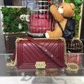 Chanel Boy Handbag Gold Toned Hardware Burgundy For Women Bags, Shoulder And Crossbody Bags 9.8in/25cm A67086