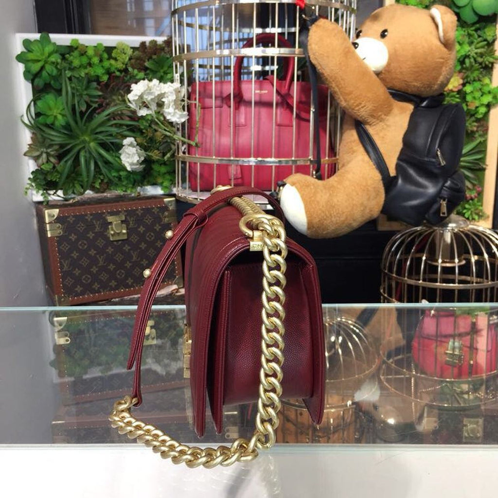 Chanel Boy Handbag Gold Toned Hardware Burgundy For Women Bags, Shoulder And Crossbody Bags 9.8in/25cm A67086