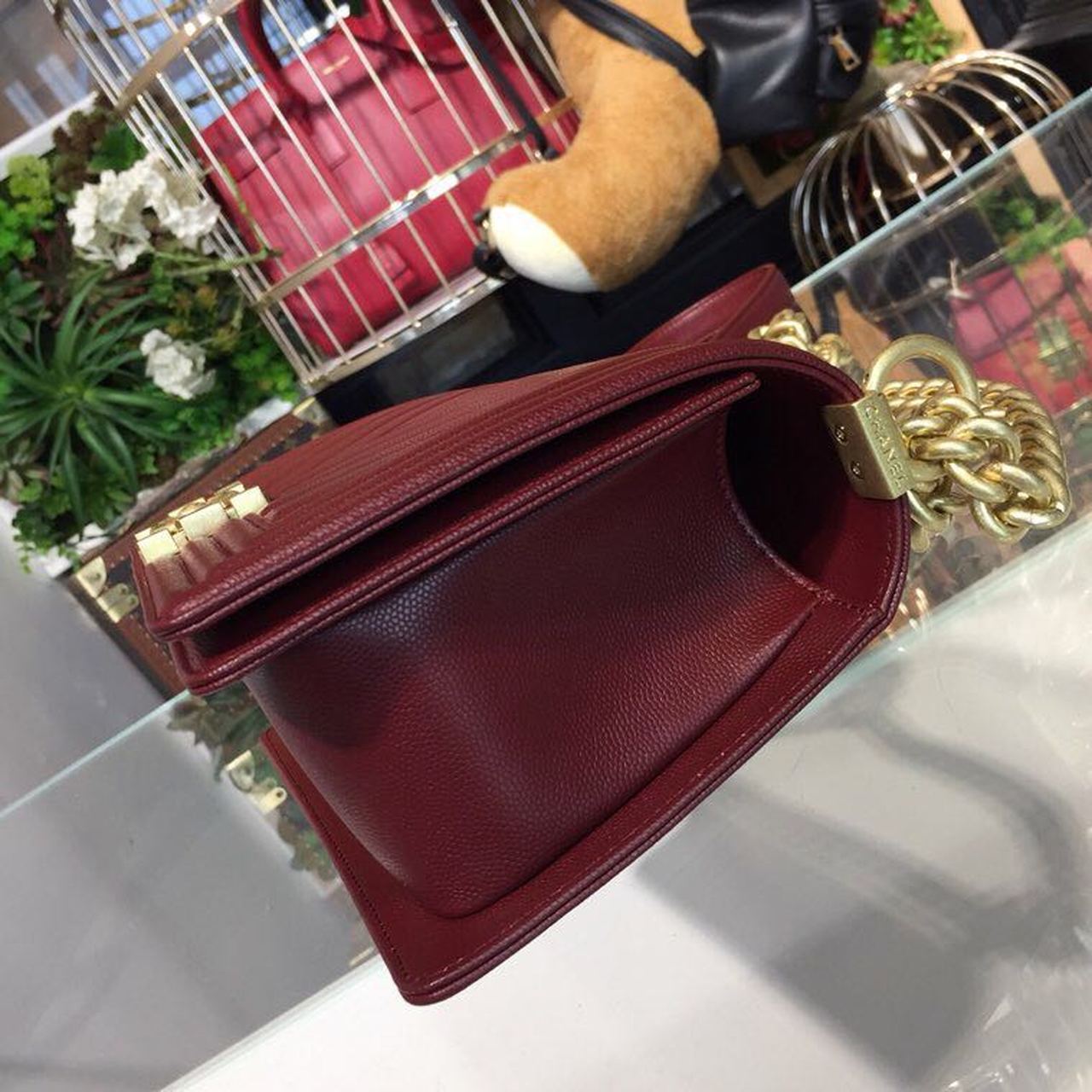 Chanel Boy Handbag Gold Toned Hardware Burgundy For Women Bags, Shoulder And Crossbody Bags 9.8in/25cm A67086