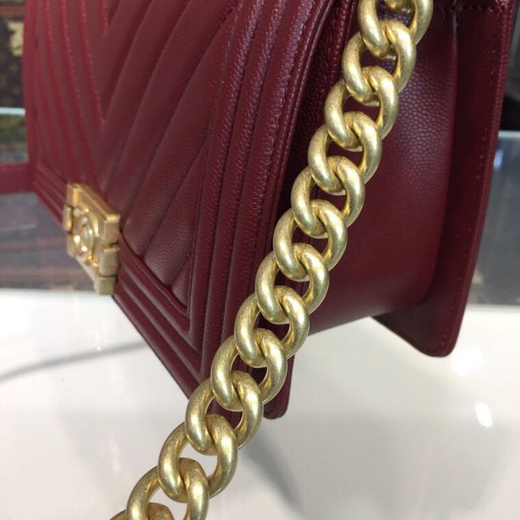 Chanel Boy Handbag Gold Toned Hardware Burgundy For Women Bags, Shoulder And Crossbody Bags 9.8in/25cm A67086