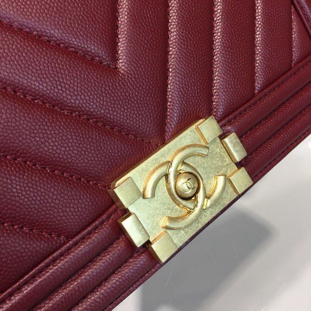 Chanel Boy Handbag Gold Toned Hardware Burgundy For Women Bags, Shoulder And Crossbody Bags 9.8in/25cm A67086