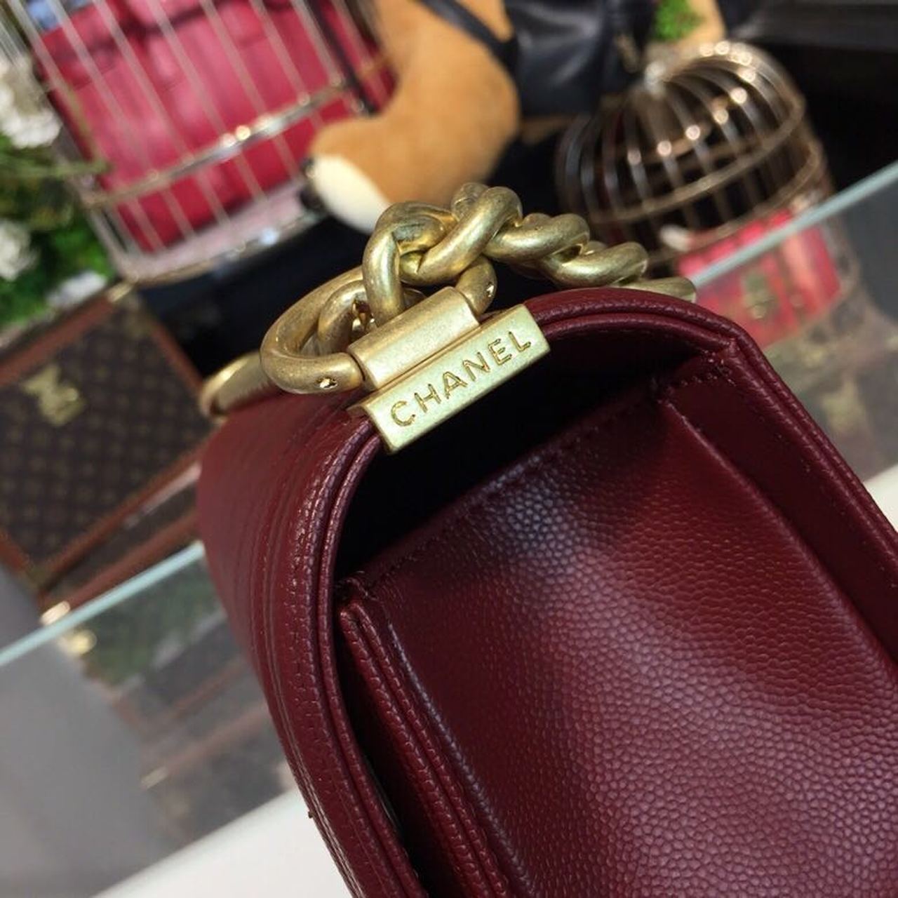 Chanel Boy Handbag Gold Toned Hardware Burgundy For Women Bags, Shoulder And Crossbody Bags 9.8in/25cm A67086