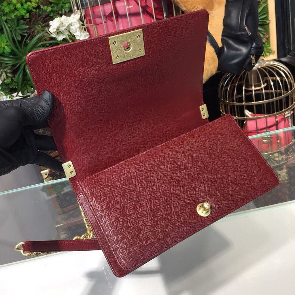 Chanel Boy Handbag Gold Toned Hardware Burgundy For Women Bags, Shoulder And Crossbody Bags 9.8in/25cm A67086