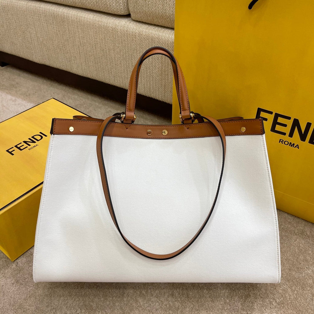 Peekaboo X-tote Bag White Canvas For Women, Women’s Handbags, Shoulder Bags 16.1in/41cm FF 8BH374