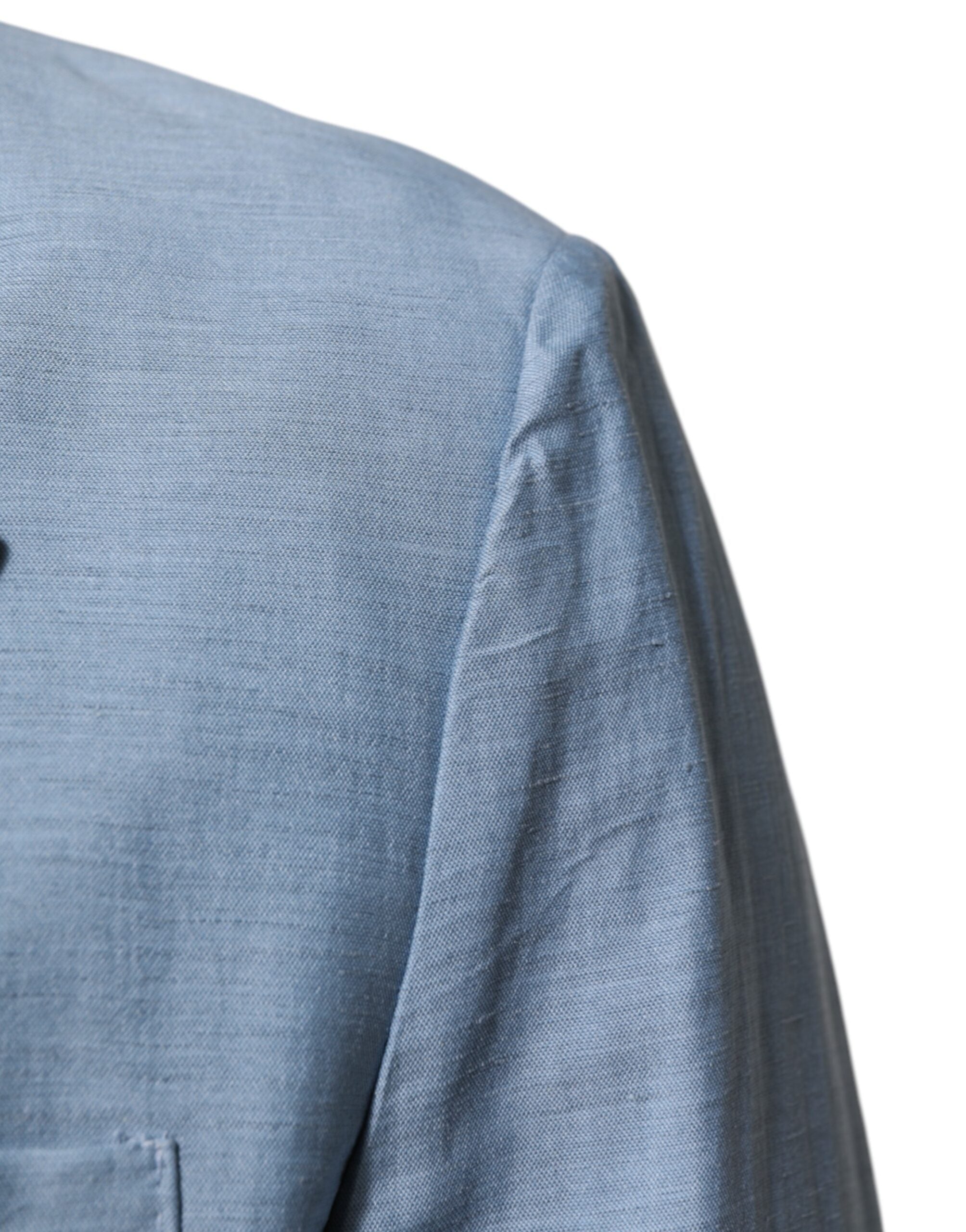 Dolce & Gabbana Light Blue Linen Double Breasted Men Jacket Blazer