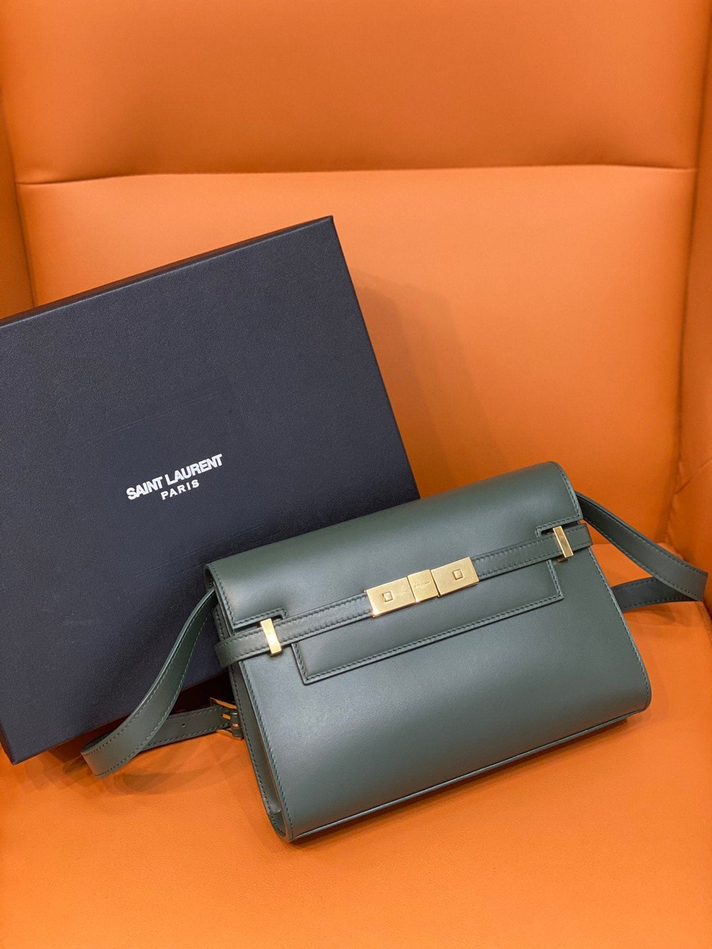 Manhattan Small Shoulder Bag Dark Green For Women 9.4in/24cm YSL