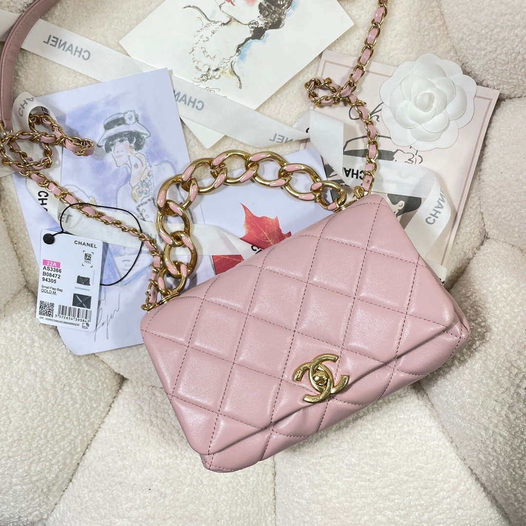 Chanel GlamIap Bag Gold Hardware PiNike For Women Handbags, Shoulder Bags 7.9in/20cm AS3366
