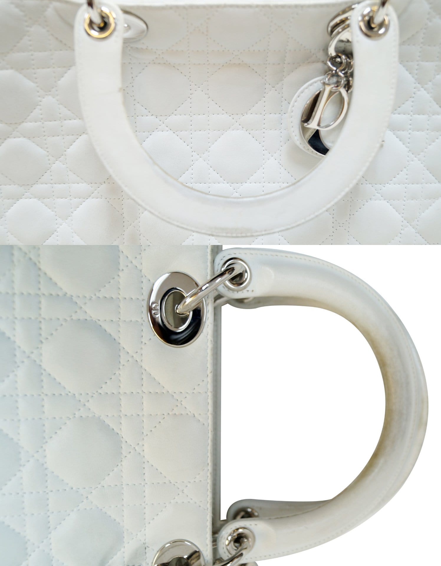 CHRISTIAN DIOR White  Leather Large Lady Dior Shoulder Bag - FINAL CALL