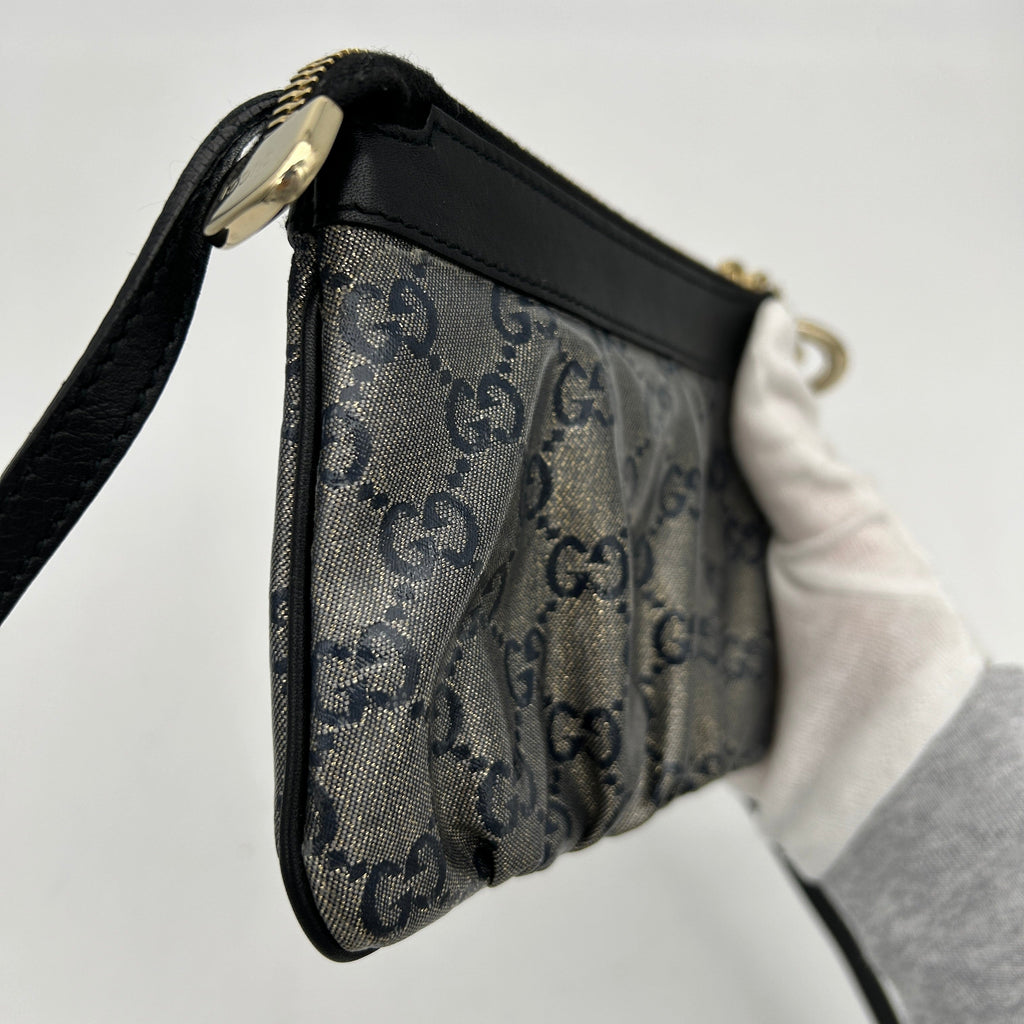 Gucci Interlocking G GG Glitter Supreme Shoulder Bag Black Navy Blue
