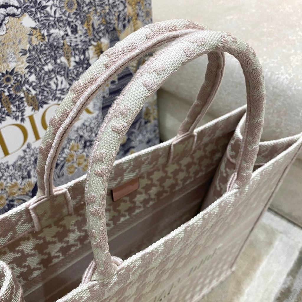 Dior Large Book Tote Pale Pink Houndstooth Embroidery, Pink, For Women Women’s Handbags, Shoulder Bags, 42cm CD