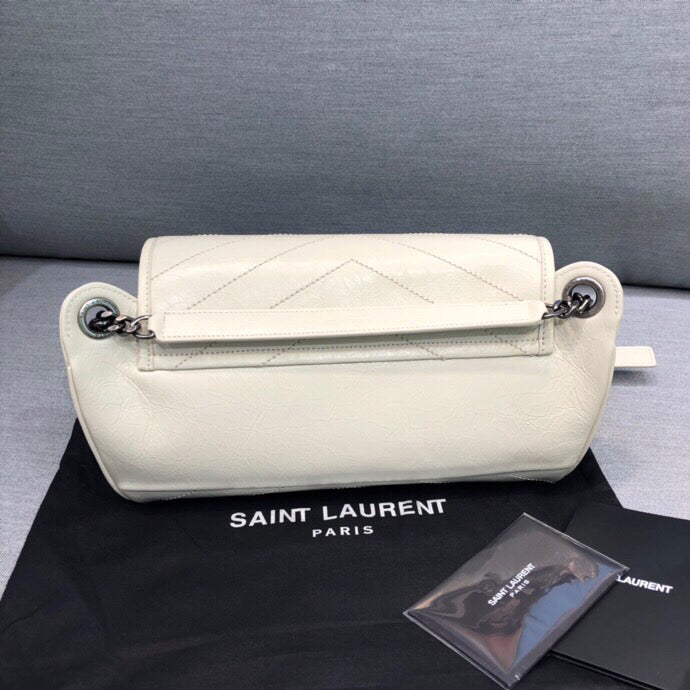 Saint Laurent Niki MeDiorum Crinkled Shoulder Bag White For Women 11in/28cm YSL