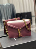 YSSL Cassandra Medium Chain Bag Rouge Opyum In Grain De Poudre Embossed For Women 8in/22cm YSL 532750BOW0W6008