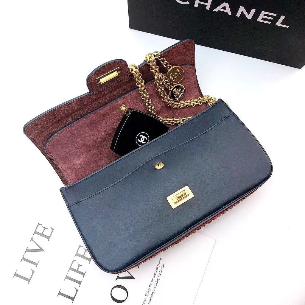 ChanelMaroon Medallion Nude Reissue 2.55 Classic 225 GlamIap Navy Blue Bag For Women 24cm/9.4in