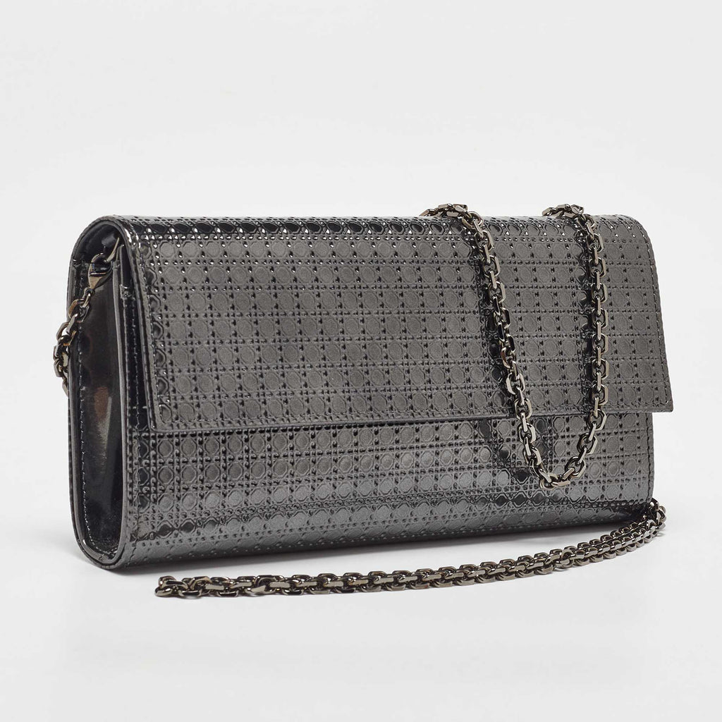 Dior Metallic  Leather Micro Cannage Croisiere Wallet On Chain