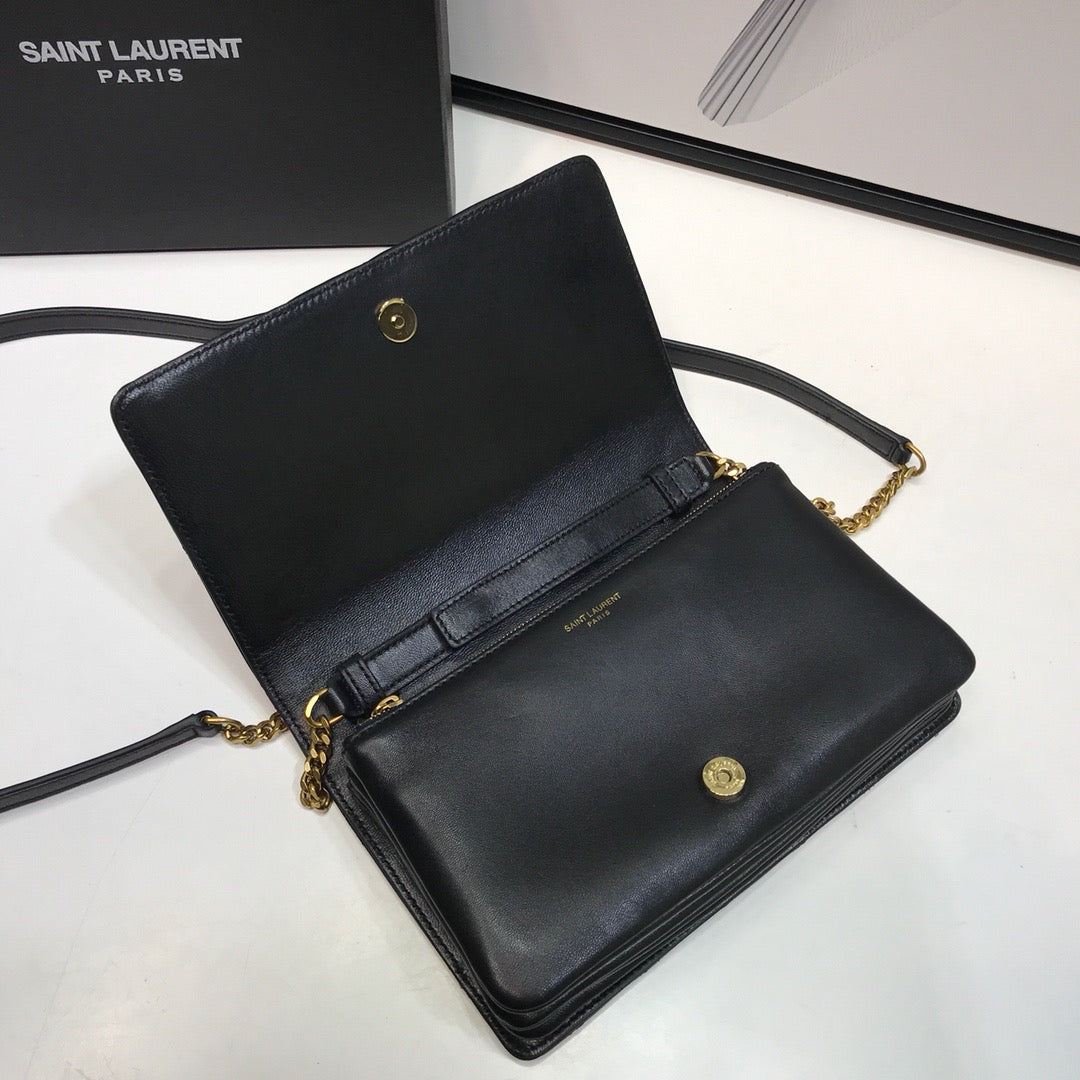 YSSL Angie Patent Handbag Black For Women 8in/22cm YSL
