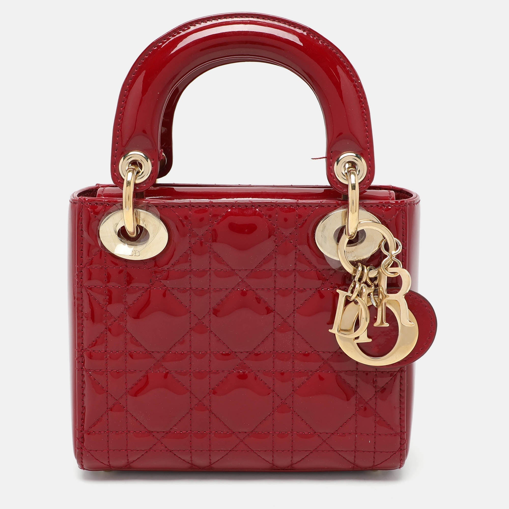 Dior Red Cannage  Leather Mini Chain Lady Dior Tote