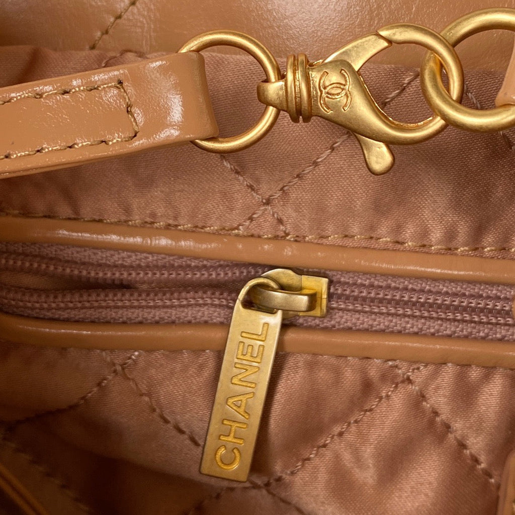 Chanel 22 Handbag Gold Hardware Shiny Camel For Women Handbags, Shoulder Bags 16.5in/38cm AS3261 B08037 NB356