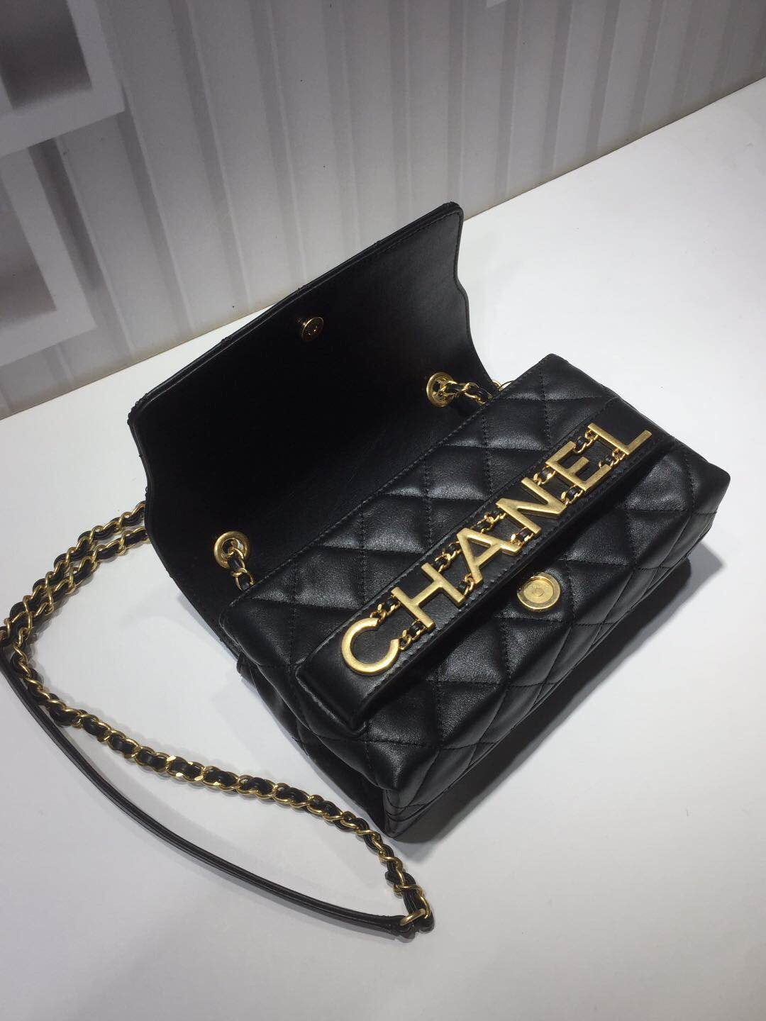 ChanelFront Logo Small GlamIap Bag Gold Hardware Black For Women Handbags, Shoulder Bags 8.2in/21cmAS1490