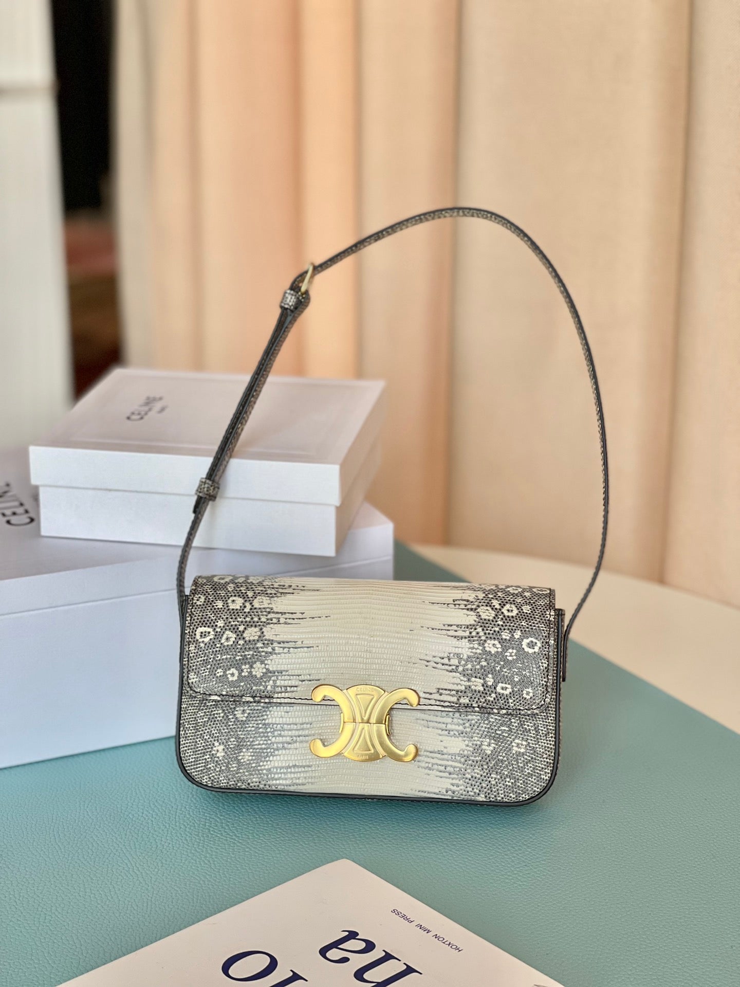 Celine Triomphe Shoulder Bag In Lizard Natural For Women 8in/20cm 194144BF5.02VG