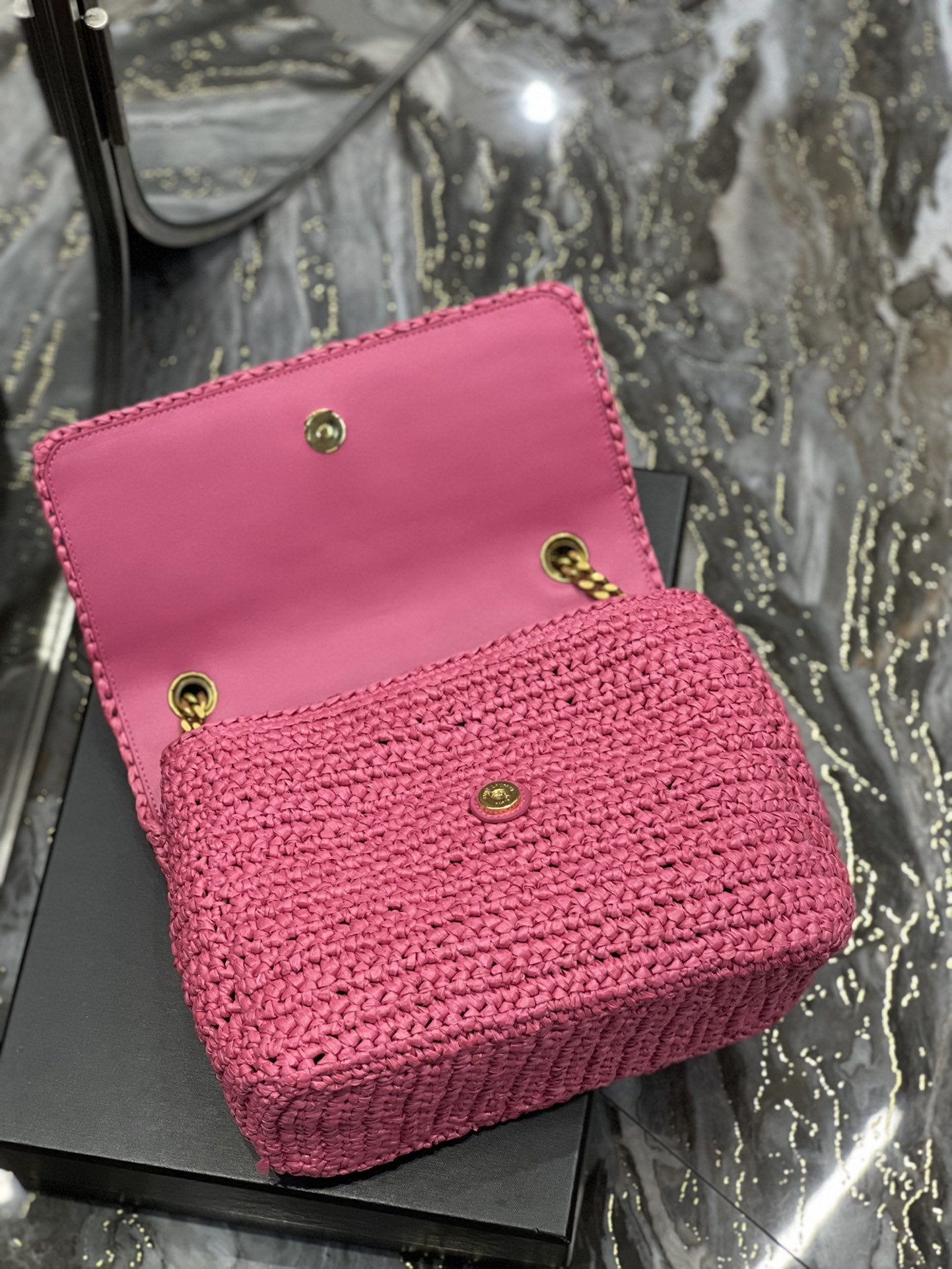 YSSL Niki Medium Chain Bag In RaTop QualityTop Qualitya For Women 11in/28cm Pink YSL