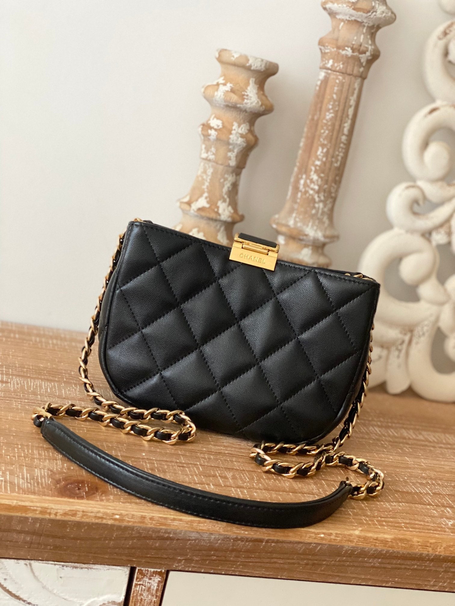 ChanelSmall Hobo Bag Gold Hardware Black For Women Handbags, Shoulder Bags 7.5in/19cm