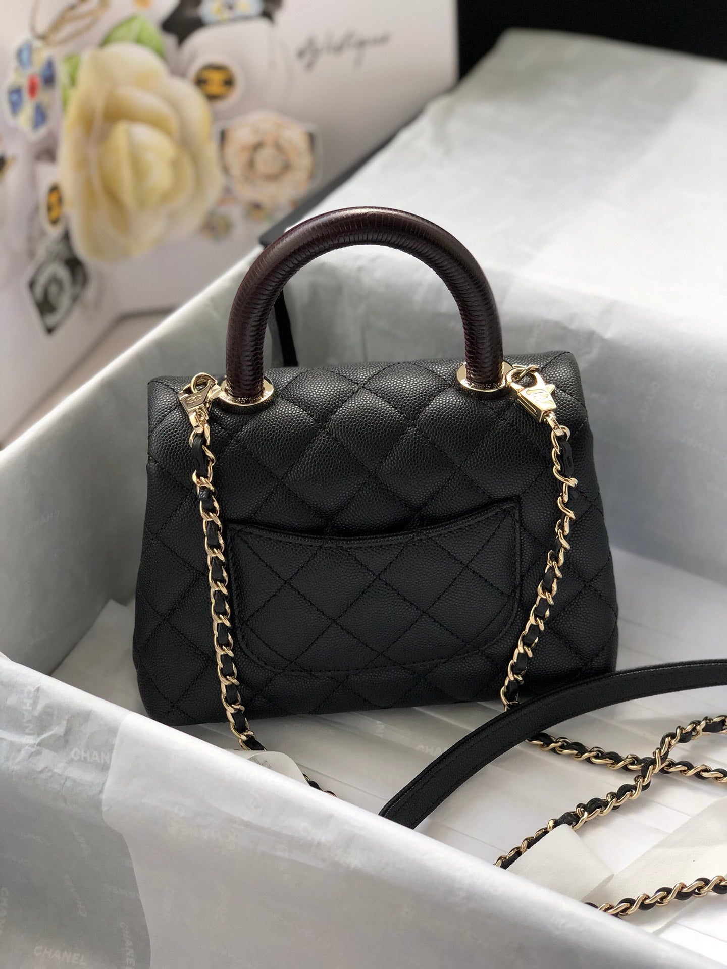 Chanel Classic Mini GlamIapbag Top Handle Black For Women 7.5in/19cm