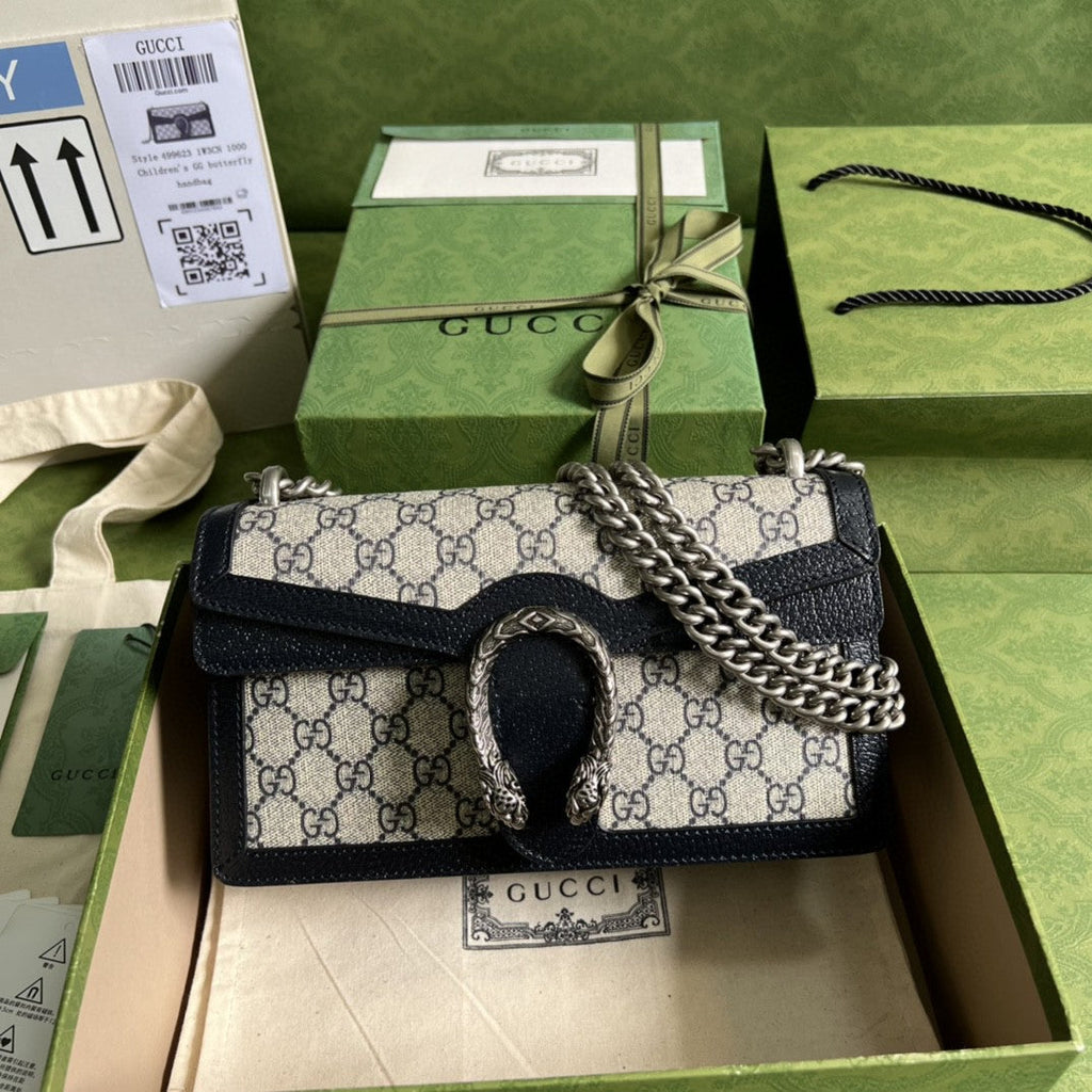 GLAMIonysus Small Shoulder Bag Beige And Blue Supreme Canvas For Women 10in/25cm 499623 K9GSN 4075