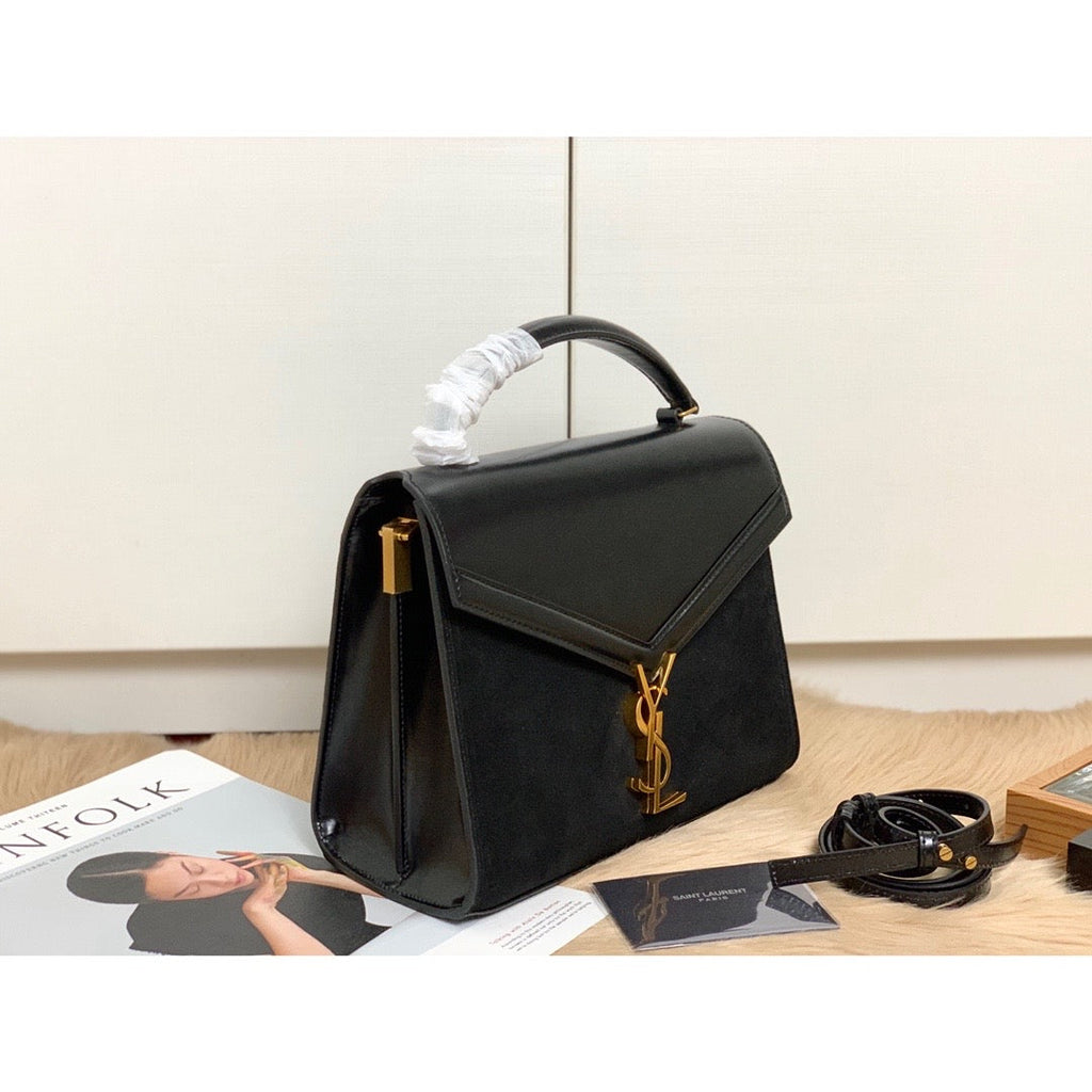 YSSL Cassandra Medium Top Handle Bag In Grain Black For Women 9in/24.5cm YSL 623931BOW0W1000