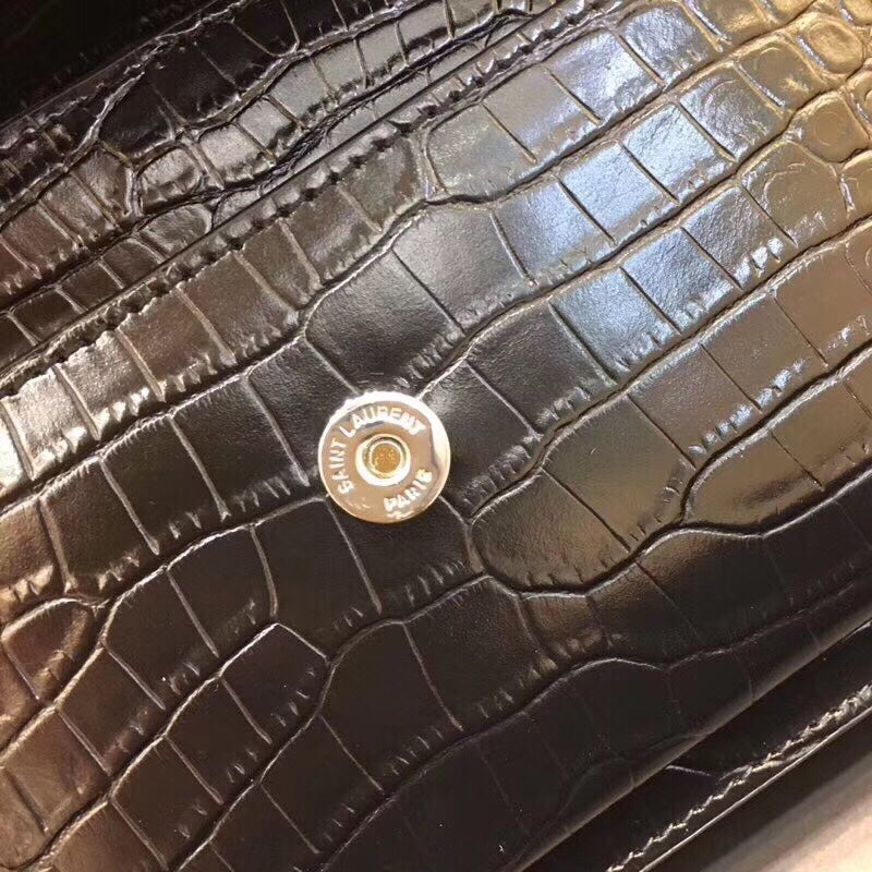 YSSL Sunset Chain Wallet Â In-Embossed Black For Women 8in/21cm YSL